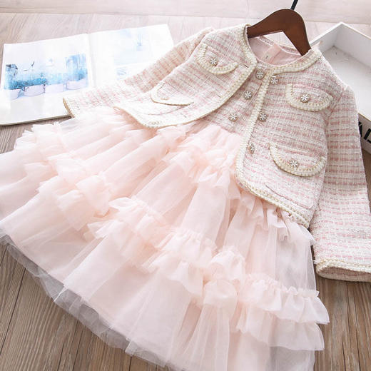 幸福满满2色小香风网纱格子两件套女童套装童装 商品图2