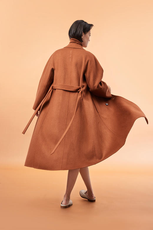  双排扣水波纹羊绒呢女长大衣 SJF92W821B 商品图2