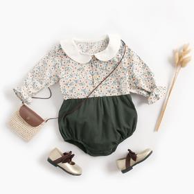 幸福满满婴儿衣服春秋碎花连体衣 新生儿长袖bodysuit三角哈衣冬包屁衣ins