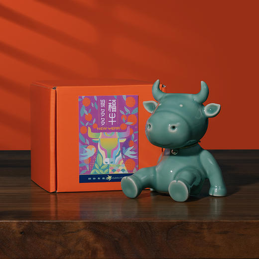龙泉青瓷福牛摆件新年送礼客厅玄关招财办公桌摆件生肖牛银多多 商品图2
