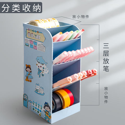 【加宽斜插笔筒】ins简约北欧个性透明文具收纳盒加宽五格学生用创意时尚可爱笔架女小清新彩色多功能桌面笔桶 商品图3