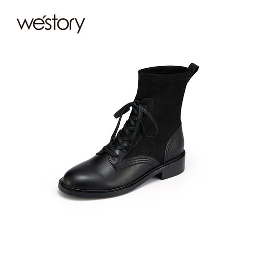 westory2021秋季新款英伦风拼接短靴百搭时尚靴子女S21DS81271 商品图2