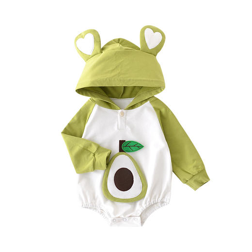 幸福满满 新生儿卡通三角爬服小宝宝立体胡萝卜牛油果连帽哈衣 商品图4