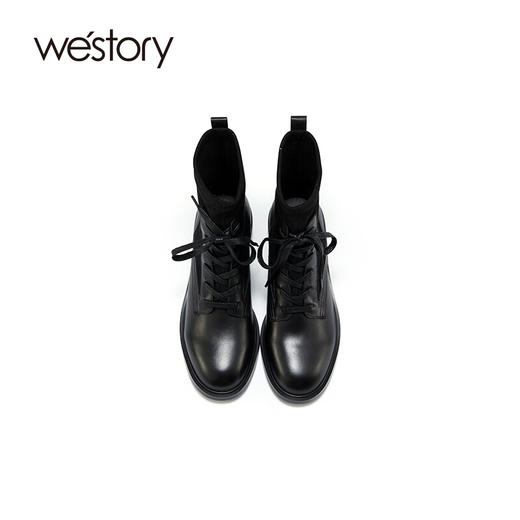 westory2021秋季新款英伦风拼接短靴百搭时尚靴子女S21DS81271 商品图4