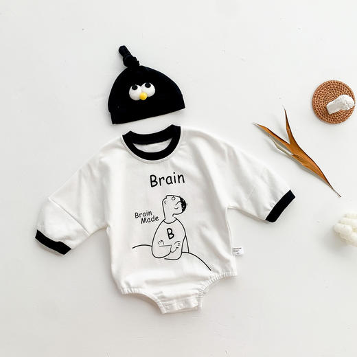 2021春秋新品婴幼儿长袖三角包屁衣Brain简约棉质连体哈衣爬爬服 商品图1