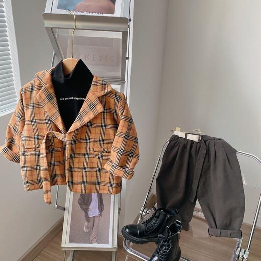 幸福满满童装男童呢子格子大衣韩版儿童外套中长款小童休闲上衣冬 商品图3