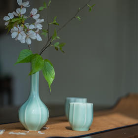 龙泉青瓷 小花器+双杯组合