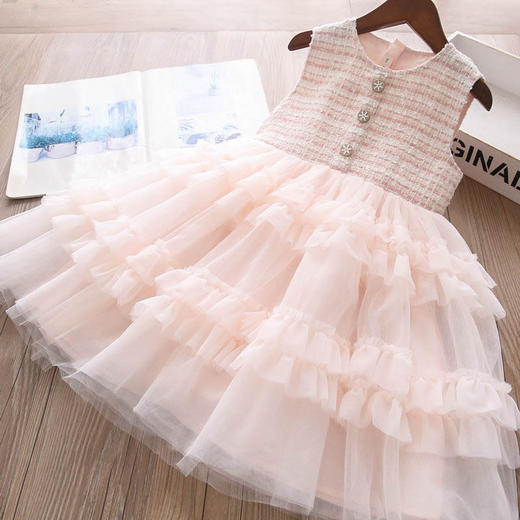 幸福满满2色小香风网纱格子两件套女童套装童装 商品图3