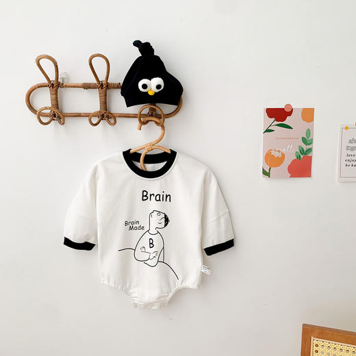 2021春秋新品婴幼儿长袖三角包屁衣Brain简约棉质连体哈衣爬爬服 商品图0