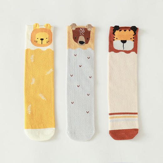 【3双装 舒适不变形 童趣满分】A类春季新款婴儿袜子可爱卡通新生儿长筒袜无跟直板宝宝堆堆袜 商品图5