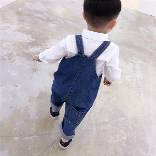 幸福满满bxx 18儿童秋款中性风纯棉牛仔大口袋可爱背带裤子童裤一件代发 商品图3