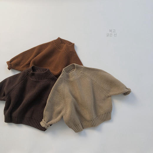 幸福满满21冬装新款韩版儿童加厚套头毛衣复古粗线半高领男女童毛衣针织衫 商品图0