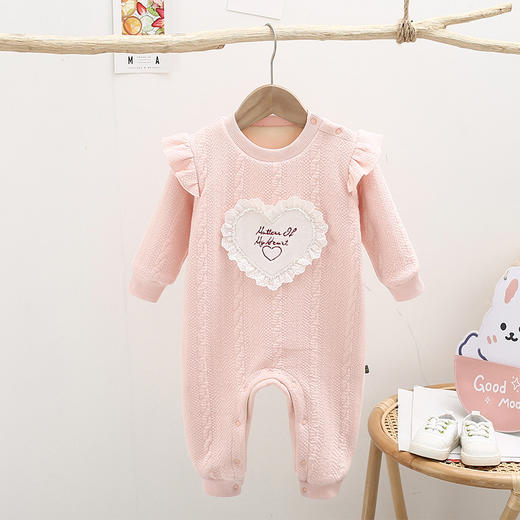 幸福满满婴儿连体衣0-1岁女宝宝衣服淑女爬爬服飞边袖新生儿长袖婴儿服装 商品图2