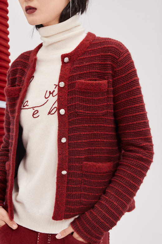 羊绒小香风针织女外套 SJF93W259N 商品图2