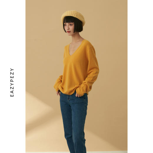 EAZYPEZY 姜黄V领简约法式羊绒衫 商品图3