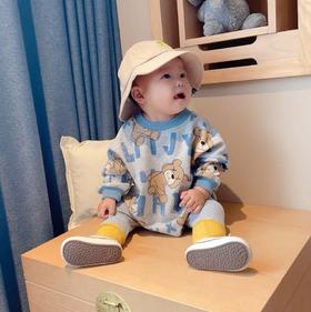 幸福满满春秋新品男宝宝纯棉爬爬服女婴童卡通大印花连体衣小童宽松哈衣潮