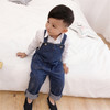 幸福满满bxx 18儿童秋款中性风纯棉牛仔大口袋可爱背带裤子童裤一件代发 商品缩略图0
