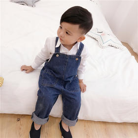 幸福满满bxx 18儿童秋款中性风纯棉牛仔大口袋可爱背带裤子童裤一件代发