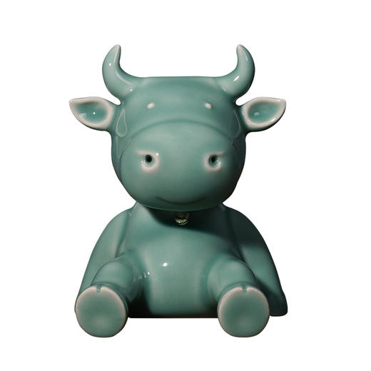 龙泉青瓷福牛摆件新年送礼客厅玄关招财办公桌摆件生肖牛银多多 商品图4