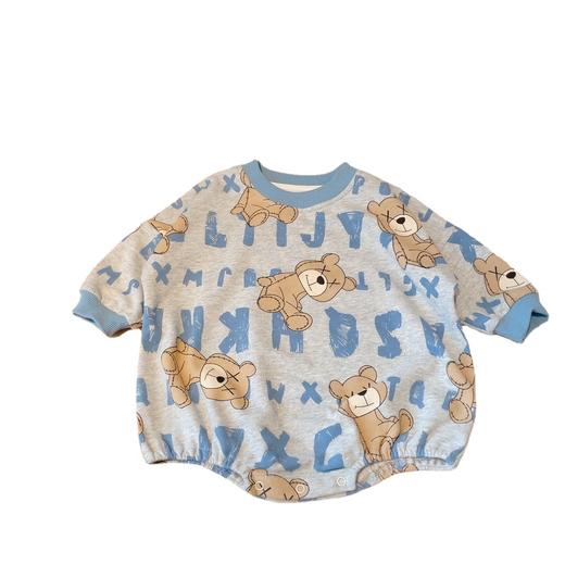 幸福满满春秋新品男宝宝纯棉爬爬服女婴童卡通大印花连体衣小童宽松哈衣潮 商品图4