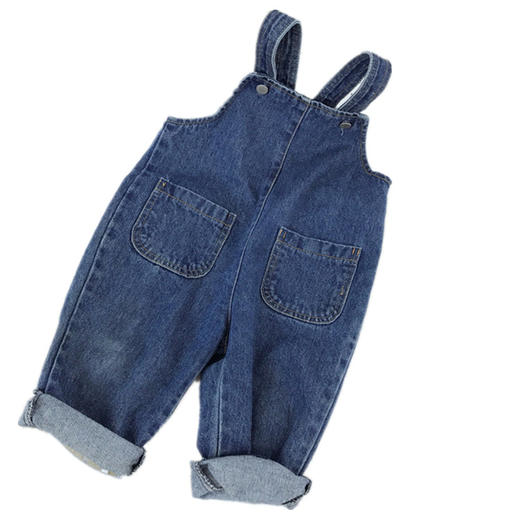 幸福满满bxx 18儿童秋款中性风纯棉牛仔大口袋可爱背带裤子童裤一件代发 商品图4