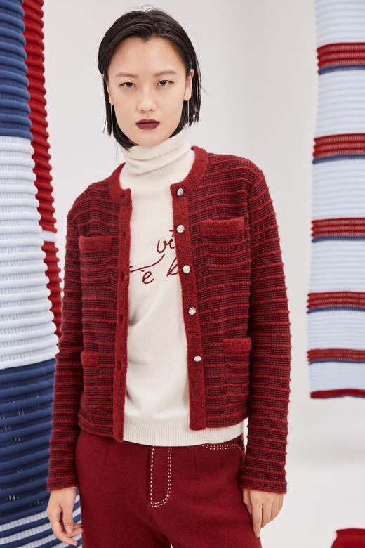 羊绒小香风针织女外套 SJF93W259N 商品图0