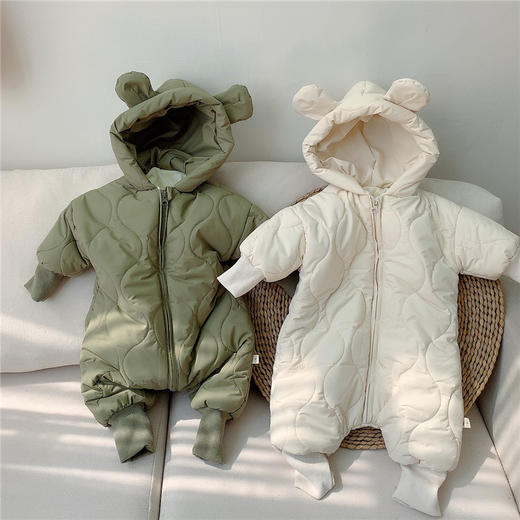 幸福满满宝宝冬季棉衣韩版童装婴儿加厚保暖小熊棉爬服ins婴童冬装连体衣 商品图2