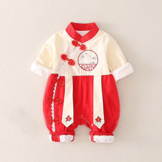 幸福满满婴儿秋装女宝宝连体衣满月婴儿服0-3-6个月公主哈衣女婴爬服批发 商品图0