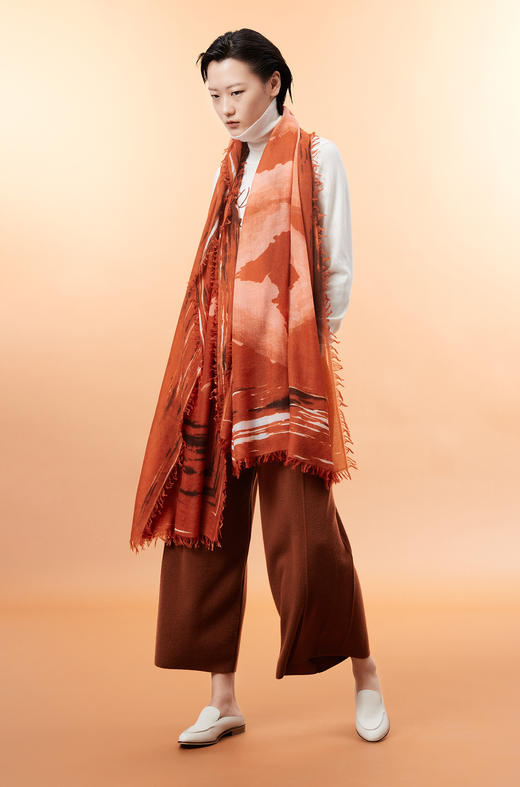  羊绒印花披肩 SJF93P720N 商品图0