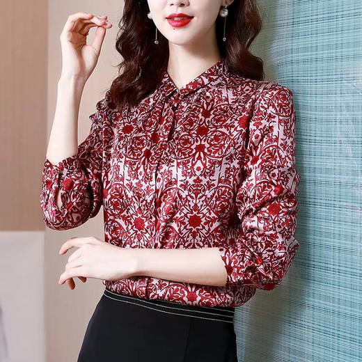 WP-2021年早秋季新款女装春秋款洋气时尚洋气缎面长袖上衣妈妈衬衫女 商品图0