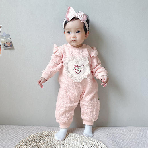 幸福满满婴儿连体衣0-1岁女宝宝衣服淑女爬爬服飞边袖新生儿长袖婴儿服装 商品图1