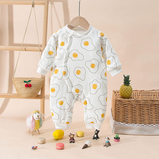 幸福满满新生婴儿夹棉连体衣秋冬季哈衣幼儿冬装衣服男女宝宝卡通外出棉衣 商品图0