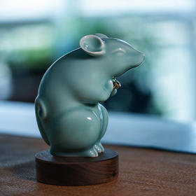 龙泉青瓷生肖鼠摆件原创青瓷创意礼品「鼠来宝」开运摆件