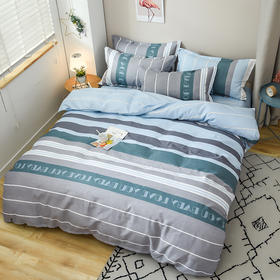 【紫韵家纺】“青春如歌”经典四件套（条纹）形象绿色天地盒