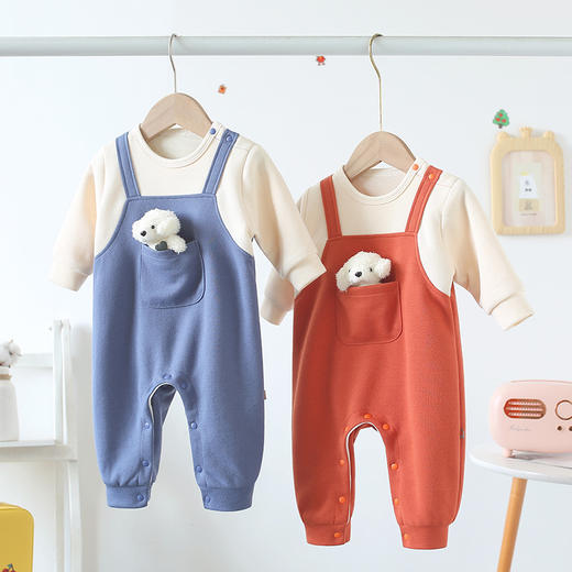 幸福满满婴儿连体衣21秋冬新品男女宝宝背带假两件卡通小熊韩版新生儿衣服 商品图2