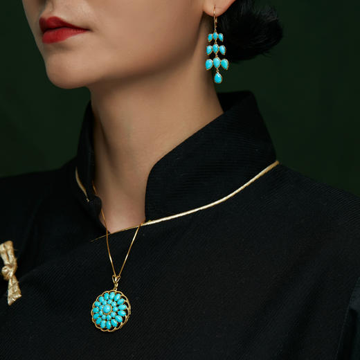 醍醐 原矿高瓷蓝松石 坛城 曼陀罗设计 吊坠（金银两色可选） 商品图2