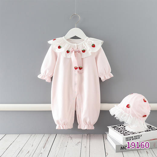 幸福满满童装2021年春秋新款婴儿连体衣宝宝草莓长袖爬服新生儿包屁衣 商品图0