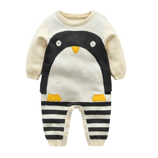 婴儿针织连体衣企鹅毛线衣秋冬男宝宝0-1岁潮外穿爬服ins风哈衣 商品图1