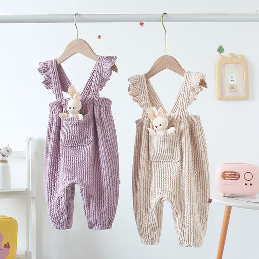 幸福满满宝宝衣服21秋冬新品女宝宝可爱口袋背带裤韩版婴儿爬服连体衣 商品图1