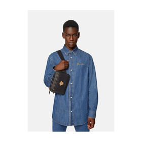 VERSACE 范思哲 金色金属美杜莎头像 男腰包 黑色 DFB8580 DVT8ME 1B00V