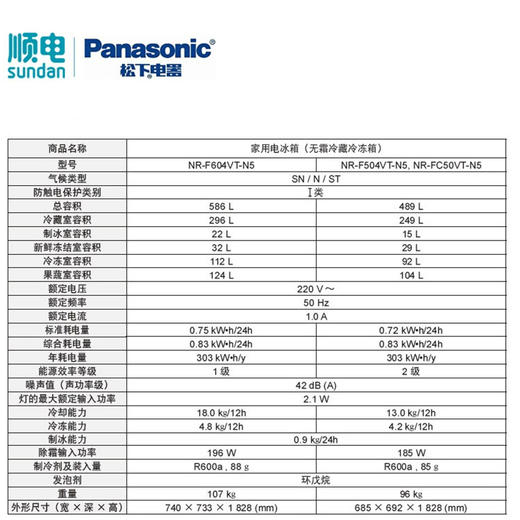 松下（Panasonic）489升六门冰箱 NR-F504VT-N5 日本原装进口 商品图5
