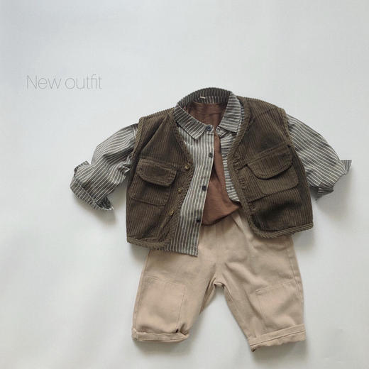 幸福满满儿童韩版条纹衬衫秋冬新款男女童棉麻休闲长袖衬衣外套森系洋气 商品图3