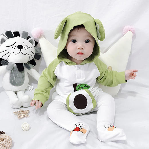幸福满满 新生儿卡通三角爬服小宝宝立体胡萝卜牛油果连帽哈衣 商品图2