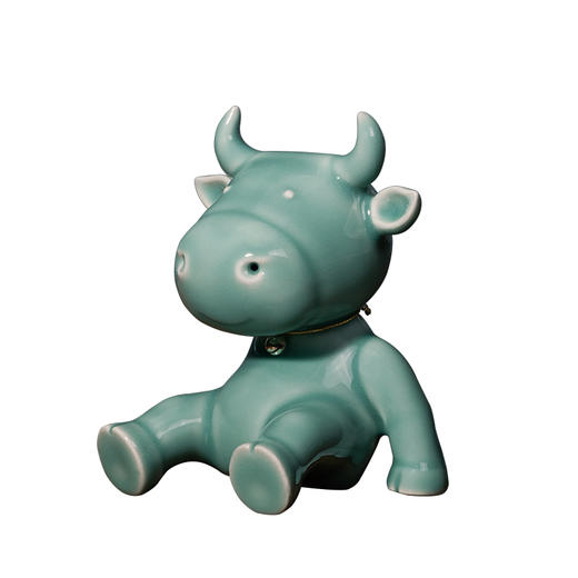 龙泉青瓷福牛摆件新年送礼客厅玄关招财办公桌摆件生肖牛银多多 商品图3