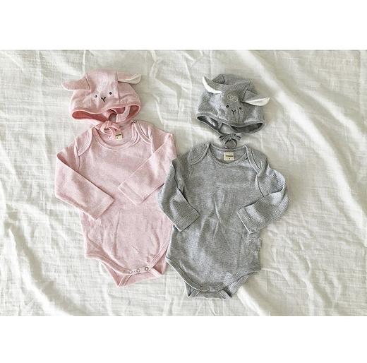 幸福满满INS款满月婴儿可爱三角连体哈衣萌萌动物耳朵帽子爬服包屁衣 商品图3