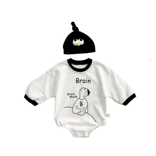 2021春秋新品婴幼儿长袖三角包屁衣Brain简约棉质连体哈衣爬爬服 商品图4