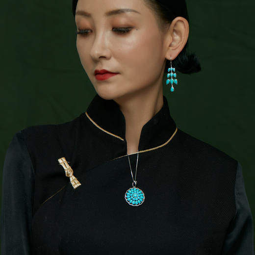 醍醐 原矿高瓷蓝松石 坛城 曼陀罗设计 吊坠（金银两色可选） 商品图3