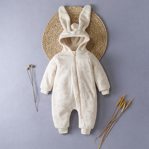 幸福满满童装新款彩棉婴儿夹棉加绒连体衣保暖哈衣宝宝服装爬服厂家货源 商品图0