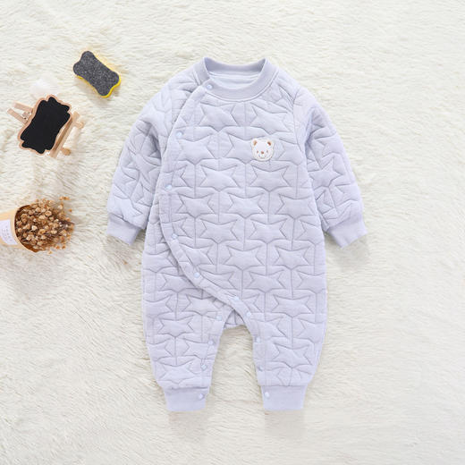 幸福满满婴儿夹棉连体衣服春季保暖0-12月新生儿爬服春秋宝宝薄棉哈衣 商品图3