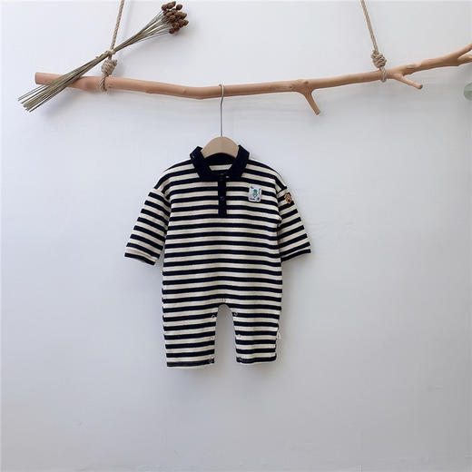 幸福满满宝宝秋装ins婴童爬服韩版婴儿连体衣男女童条纹针织爬服长袖哈衣 商品图3